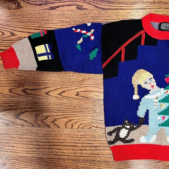 Vtg BEREK Cotton Hand Knit Ugly Christmas Sweater Tree Santa Metallic Small S - Picture 5 of 15